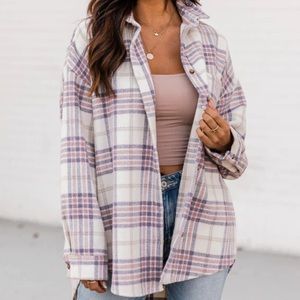 NWOT JOIE purple plaid wool blend long Shacket size medium